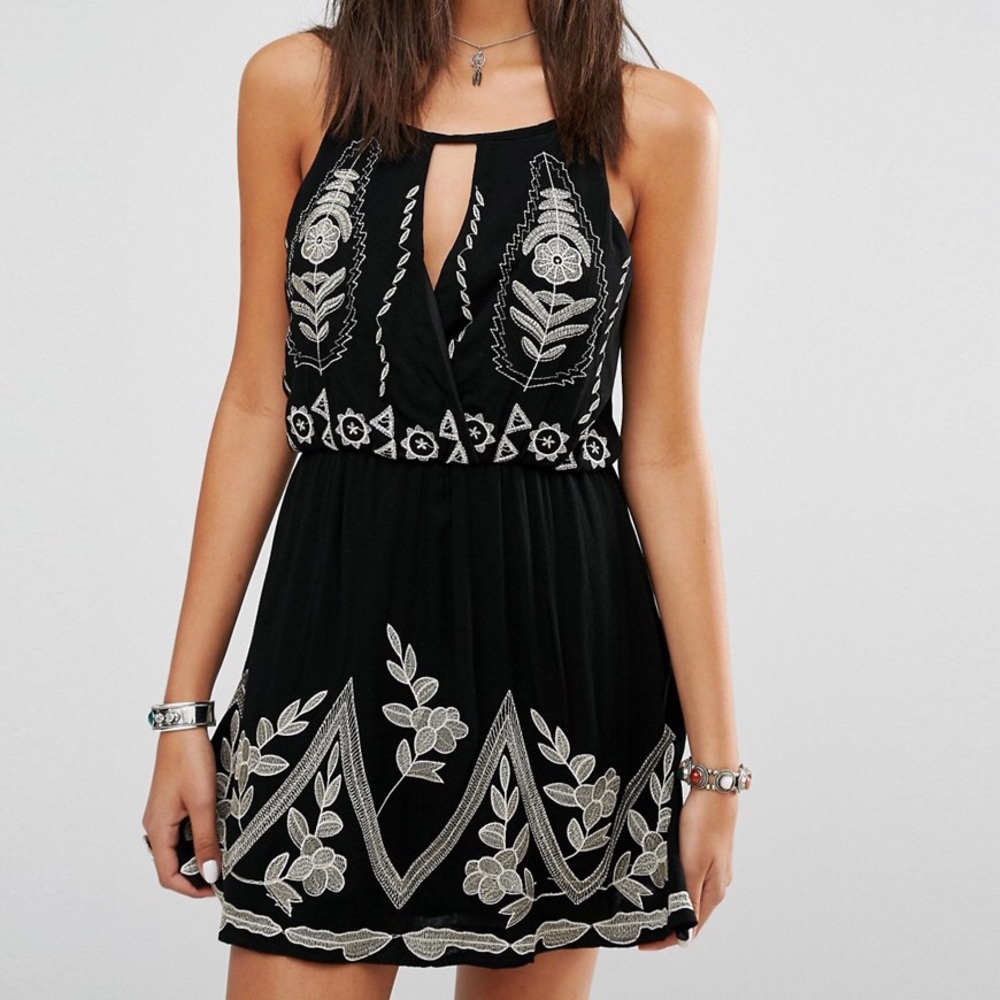 Missguided Wrap Front Print Skater Dress